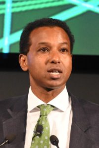 Broadcaster Rageh Omaar speaking at a conference