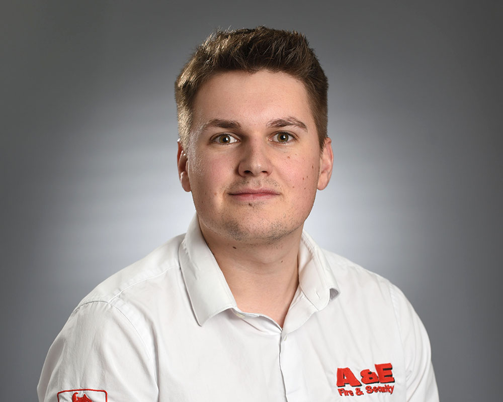 A&E Fire & Safety headshot male white shirt
