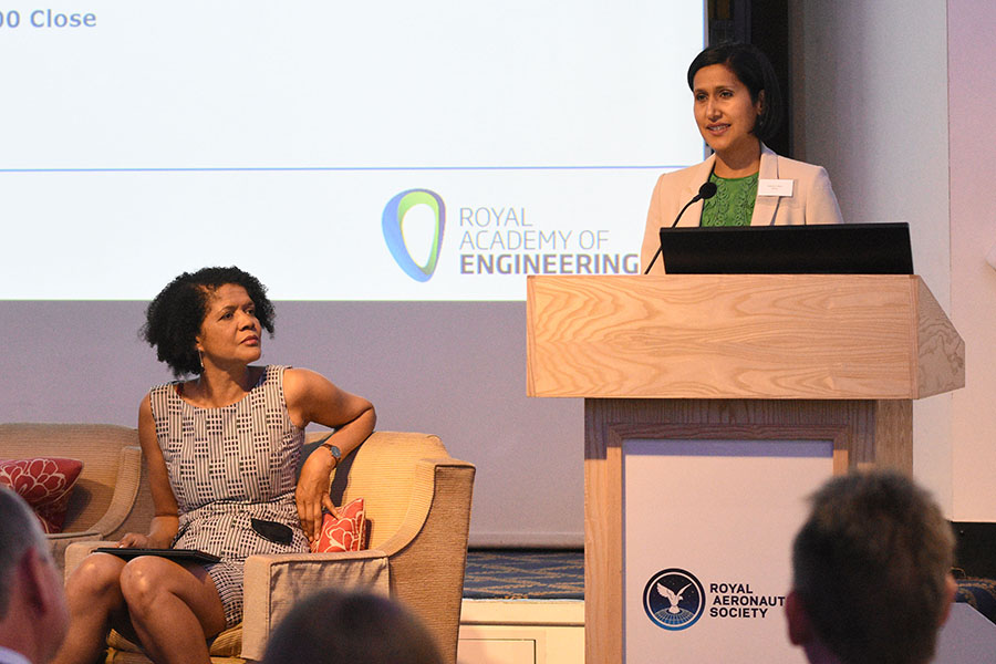 Chi Onwurah MP listening to Dr Hayaatun Sillem